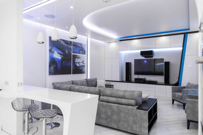 Salon avec salle de cinéma