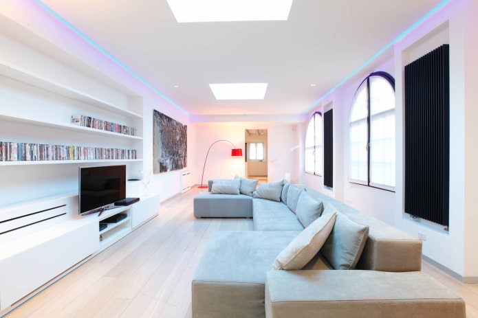 salon avec bande LED