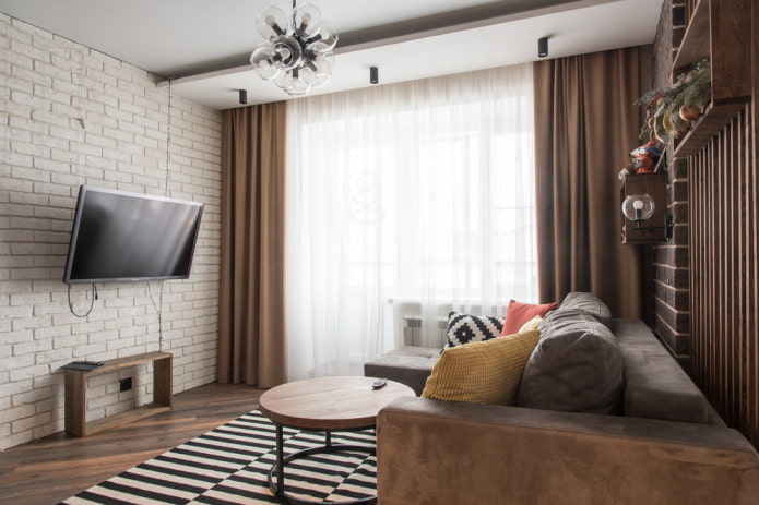 Salon aux tons blancs et marron