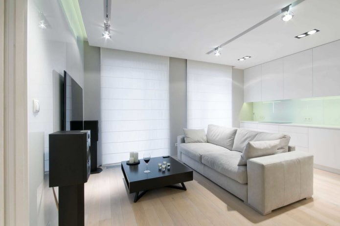 Décoration et éclairage du salon dans un style minimaliste