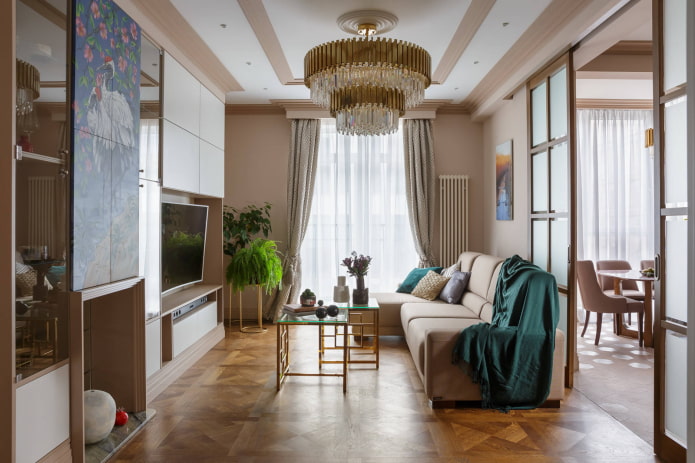 Parquet et plafond à deux niveaux