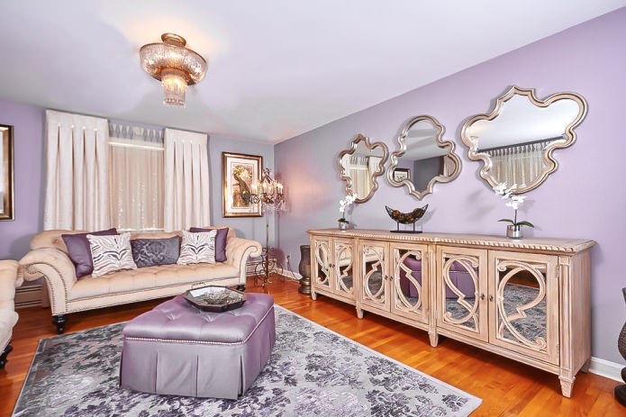 salon dans les tons lilas