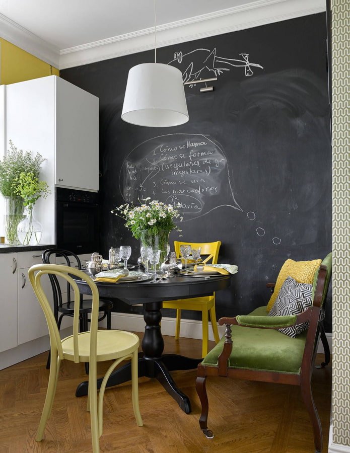 Mur en tableau noir dans la cuisine