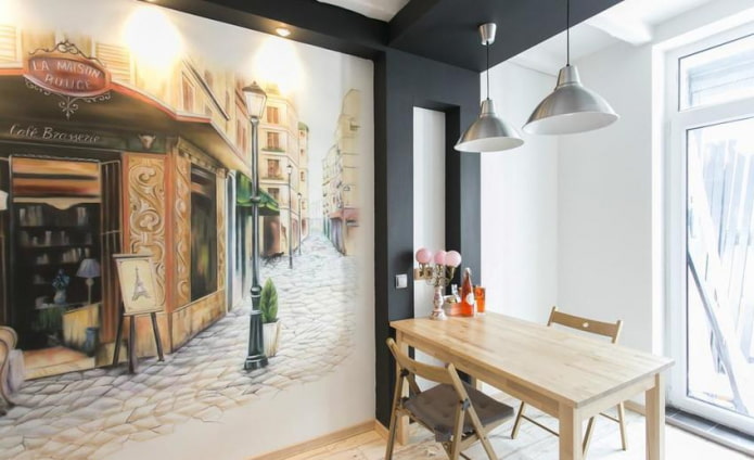 combinaison de peinture murale et de papier peint photo