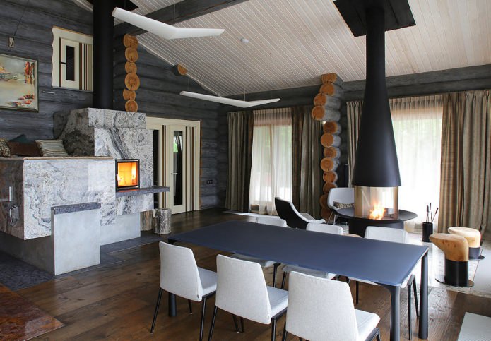Décoration intérieure d'une maison en rondins de style moderne