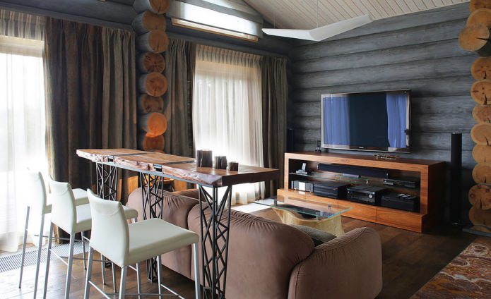 Décoration intérieure d'une maison en rondins de style moderne