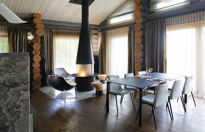 Décoration intérieure d'une maison en rondins de style moderne