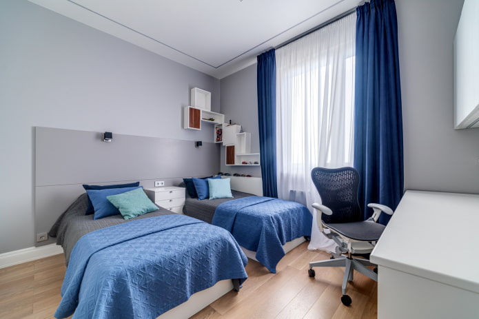 intérieur d'une chambre d'enfant bleu-gris