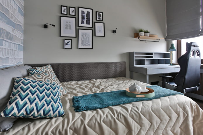 Design d'une chambre grise pour un adolescent