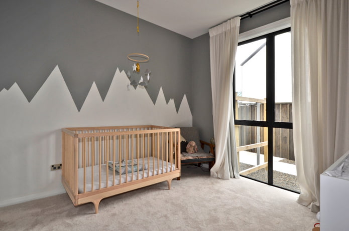 intérieur d'une chambre d'enfant beige et gris