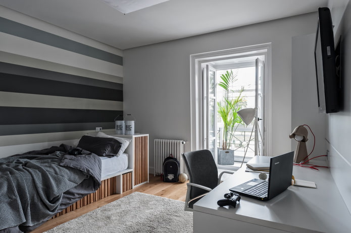 Aménagement d'une chambre grise pour un adolescent