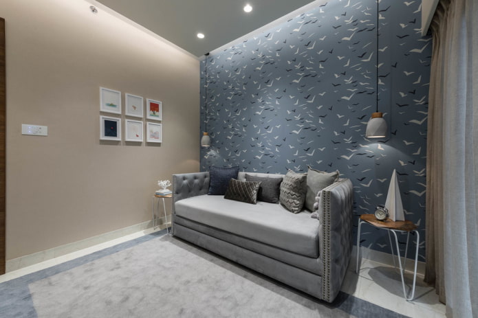 Intérieur d'une chambre d'enfant beige et grise