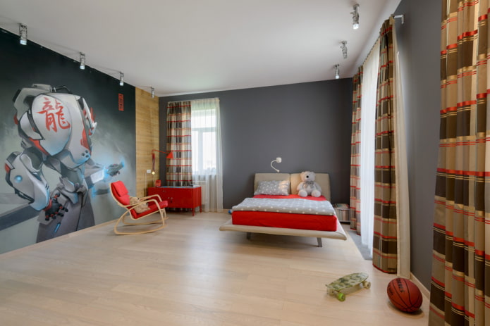 Intérieur d'une chambre d'enfant beige et grise