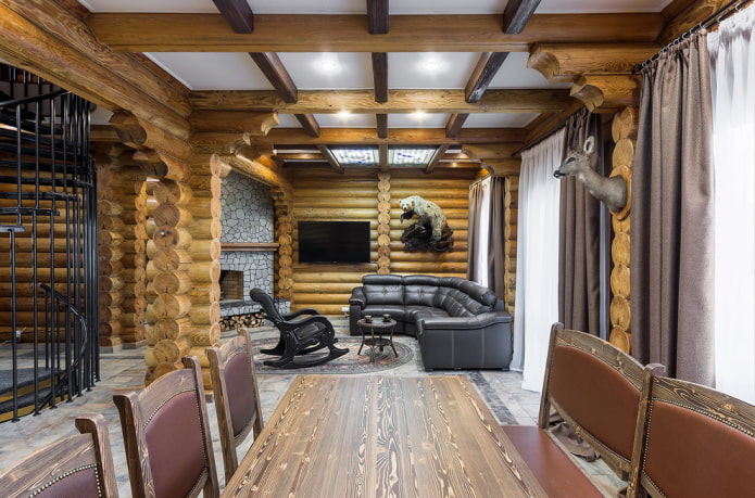 Meubles et décoration d'intérieur d'une maison en rondins