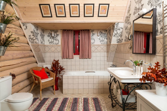 Aménagement d'une salle de bain dans une maison en rondins