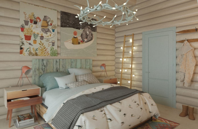 intérieur d'une maison en rondins de style scandinave