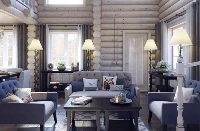 intérieur d'une maison en rondins de style scandinave