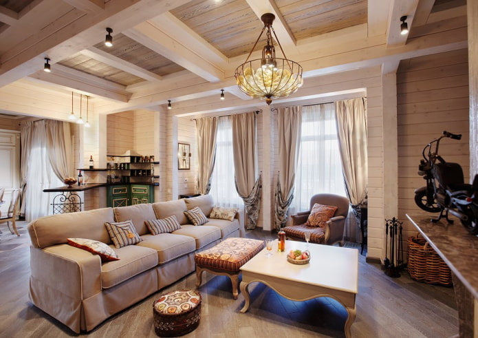 Salon dans une maison en bois