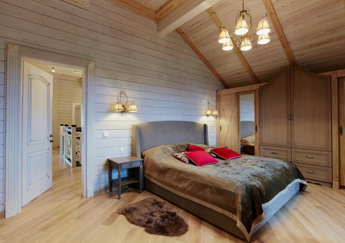 Aménagement d'une chambre à coucher dans une maison en rondins