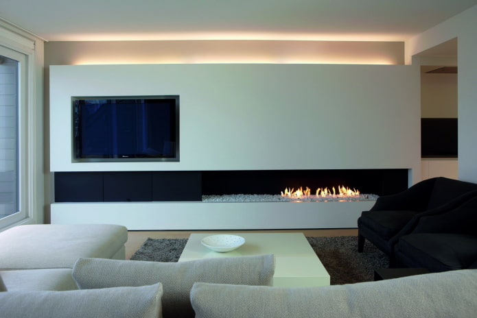 cheminée dans un intérieur de salon de style minimaliste