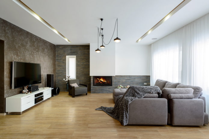 lustre dans le salon et éclairage intégré