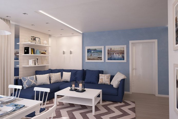 grand canapé dans un salon scandinave