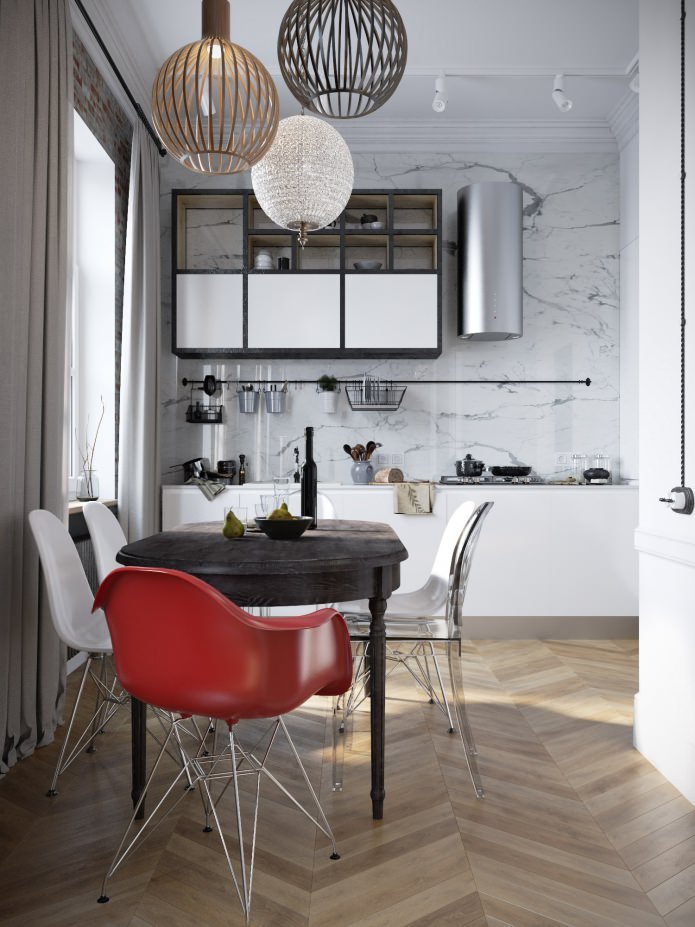 cuisine dans le projet de conception d'un appartement de 100 m².