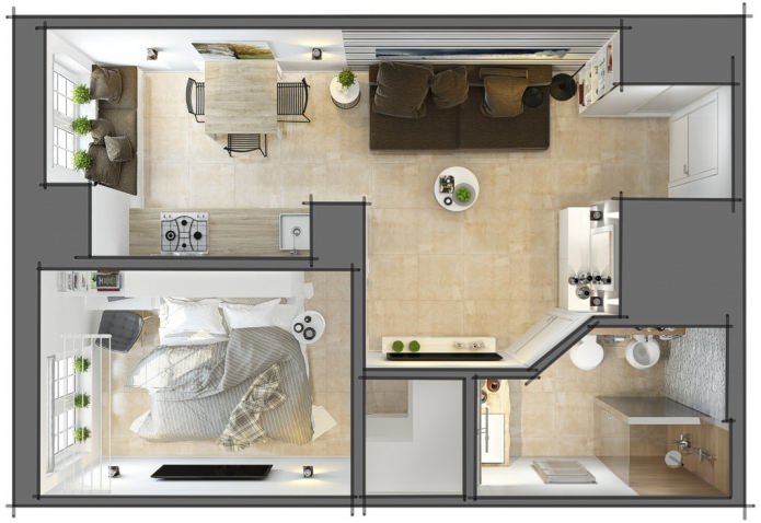 planification d'un petit appartement de deux pièces