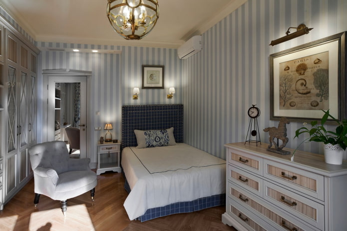 intérieur à rayures blanches et bleues