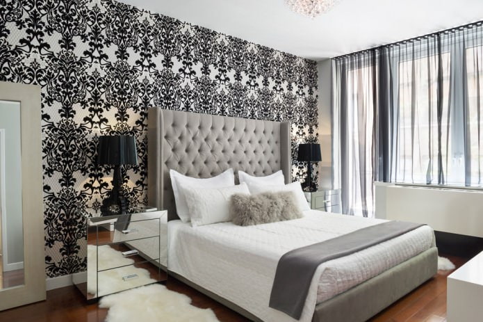 Intérieur de chambre noir et blanc avec ajout de beige