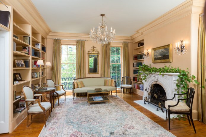 peach walls in the living room