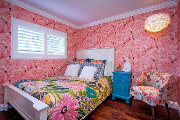 Papier peint avec des flamants roses