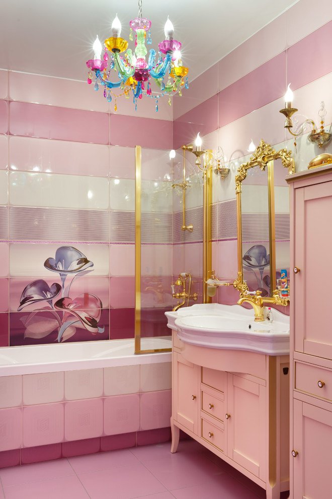 carrelage blanc et rose