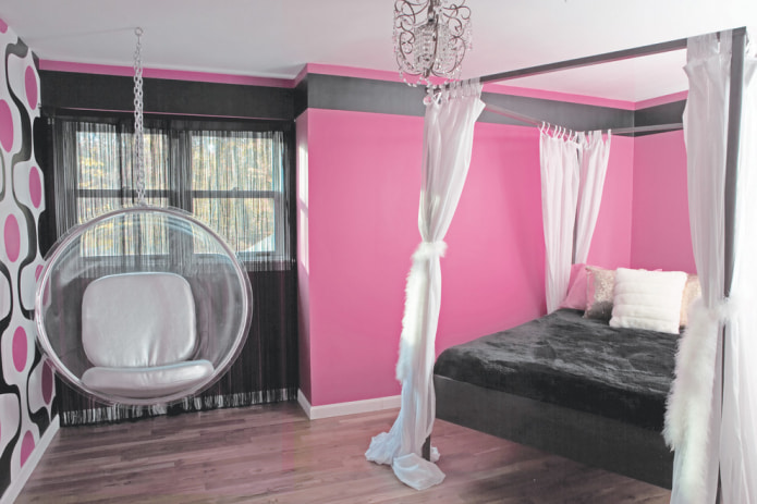 Chambre noire, blanche et rose