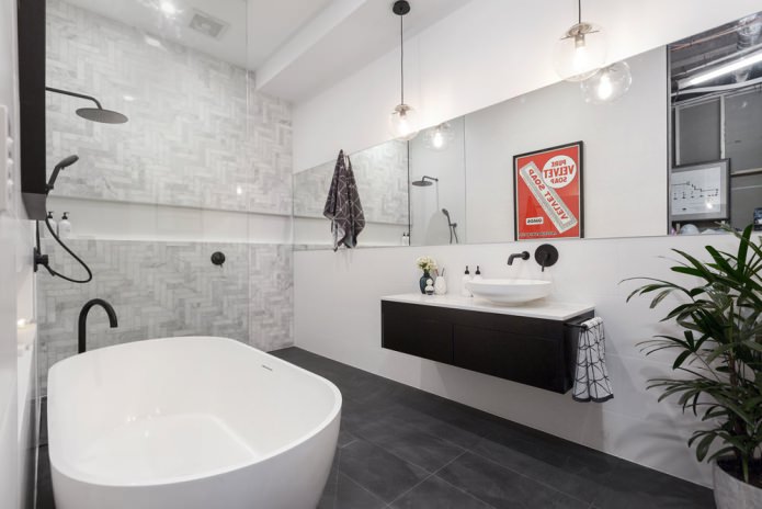 intérieur de salle de bain avec un lavabo mural dans un style moderne