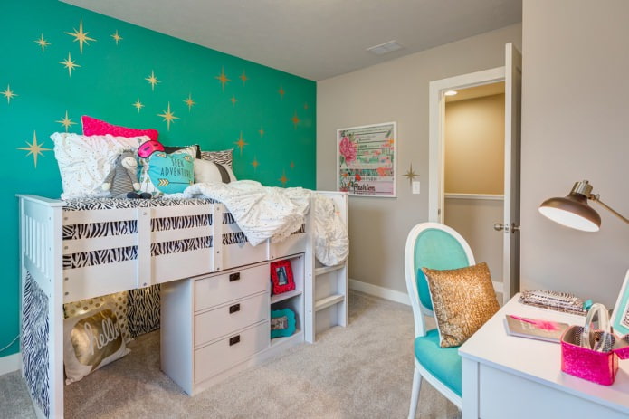 chambre d'enfant gris-turquoise
