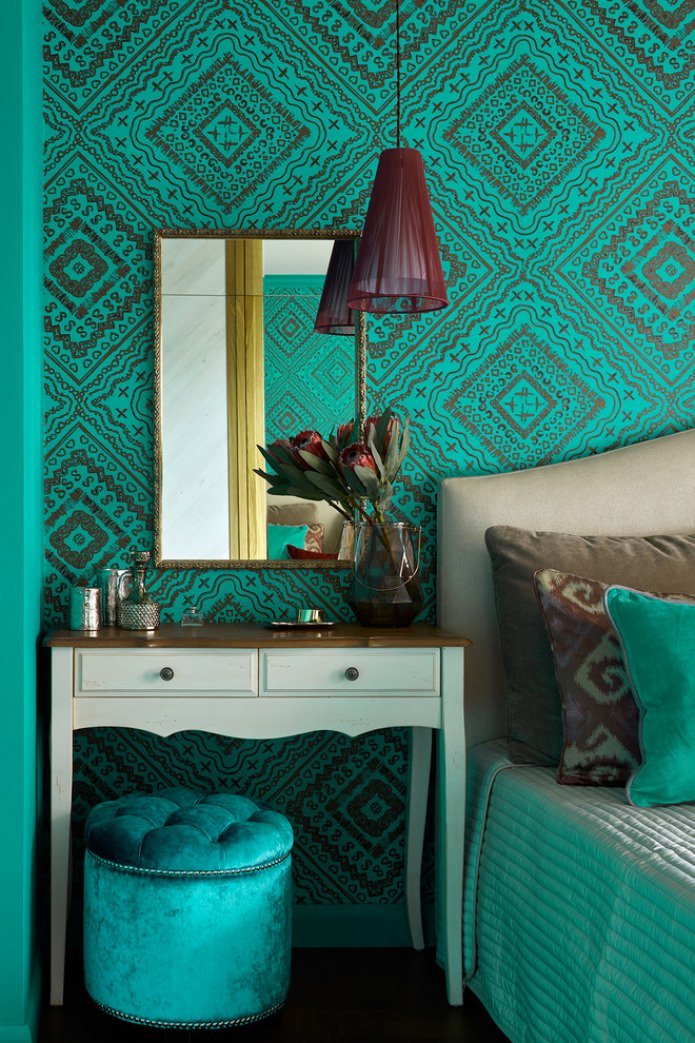 Papier peint aux tons turquoise