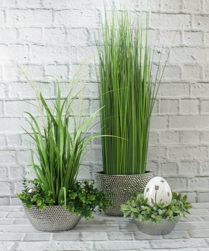 herbe en plastique dans un pot de fleurs