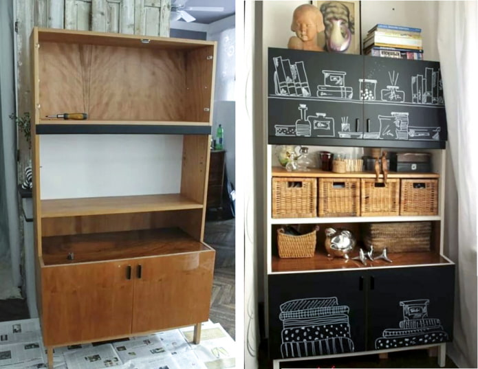 Un buffet recouvert de peinture tableau noir