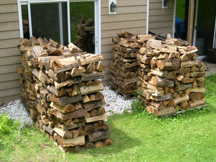 Bois de chauffage empilé dans un puits