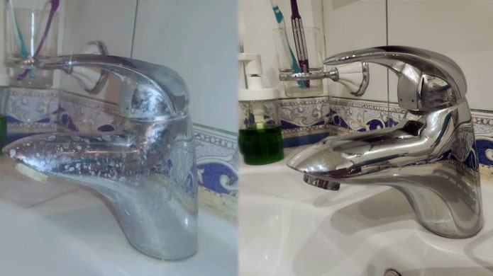 Robinet avant et après le nettoyage au vinaigre