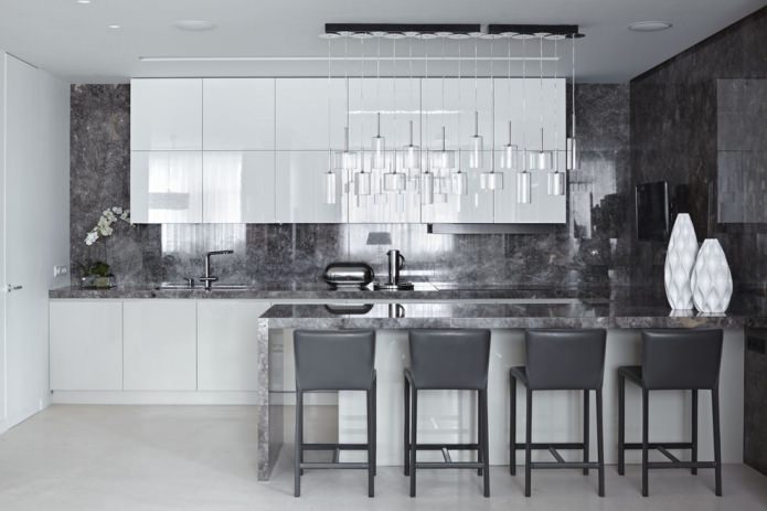 mur en granit dans la cuisine