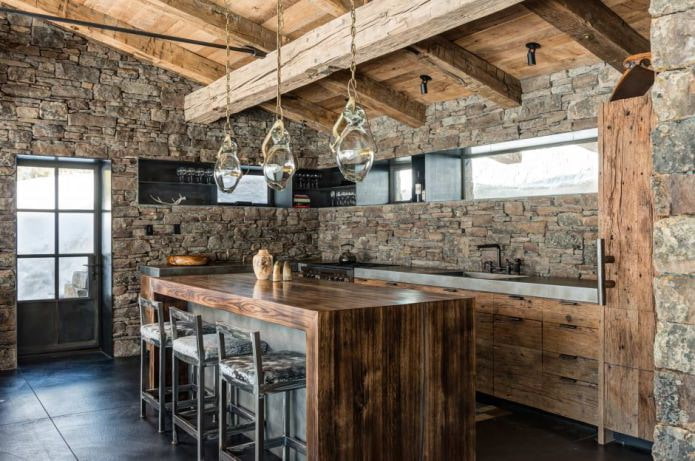 cuisine style chalet finition pierre