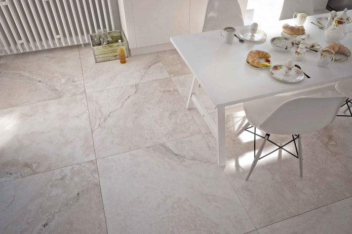 Carrelage en porcelaine au sol dans la cuisine