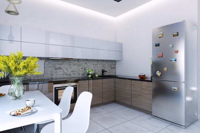 Réfrigérateur à l'intérieur de la cuisine en forme de G