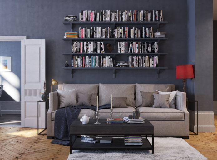 Étagères à livres dans le salon