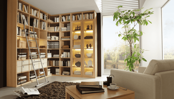 bibliothèque dans un intérieur de salon