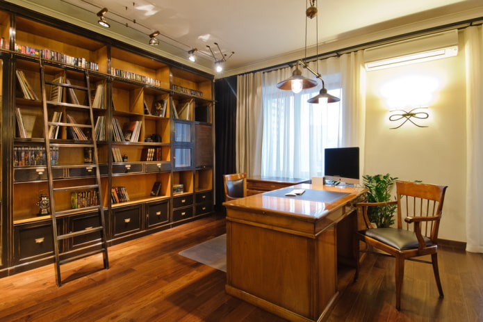Étagères à livres dans un intérieur de bureau