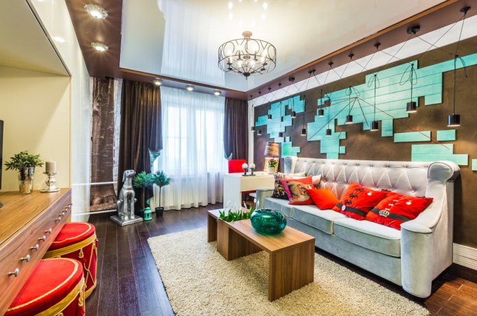 Plafond tendu bicolore dans le salon