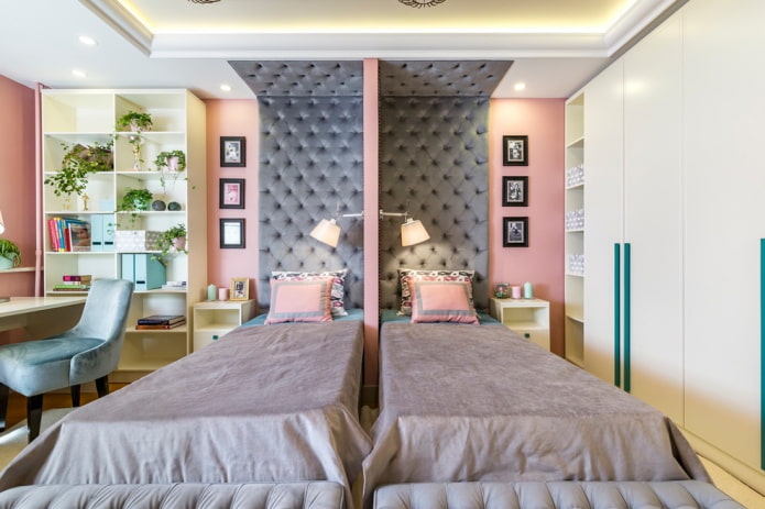 zoning a bedroom for two girls